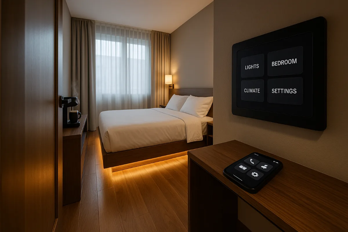Smart bedroom with voice-controlled coffee maker and accessibility-focused home automation devices for independent living